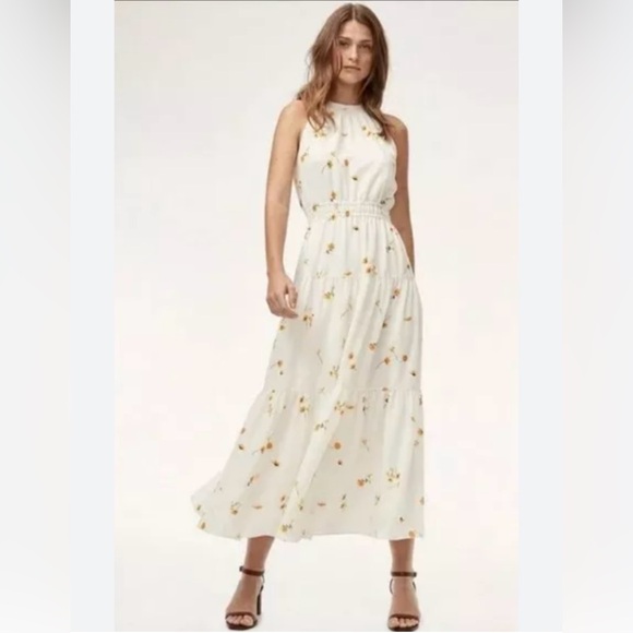 Aritzia Wilfred Effet Dress White Yellow Floral Tiered Maxi Dress‎ Boho Coquette - Picture 2 of 5